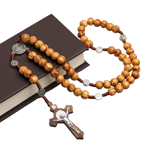 Catholic Wood Rosary Necklace – Religious Jewelry for Devotion