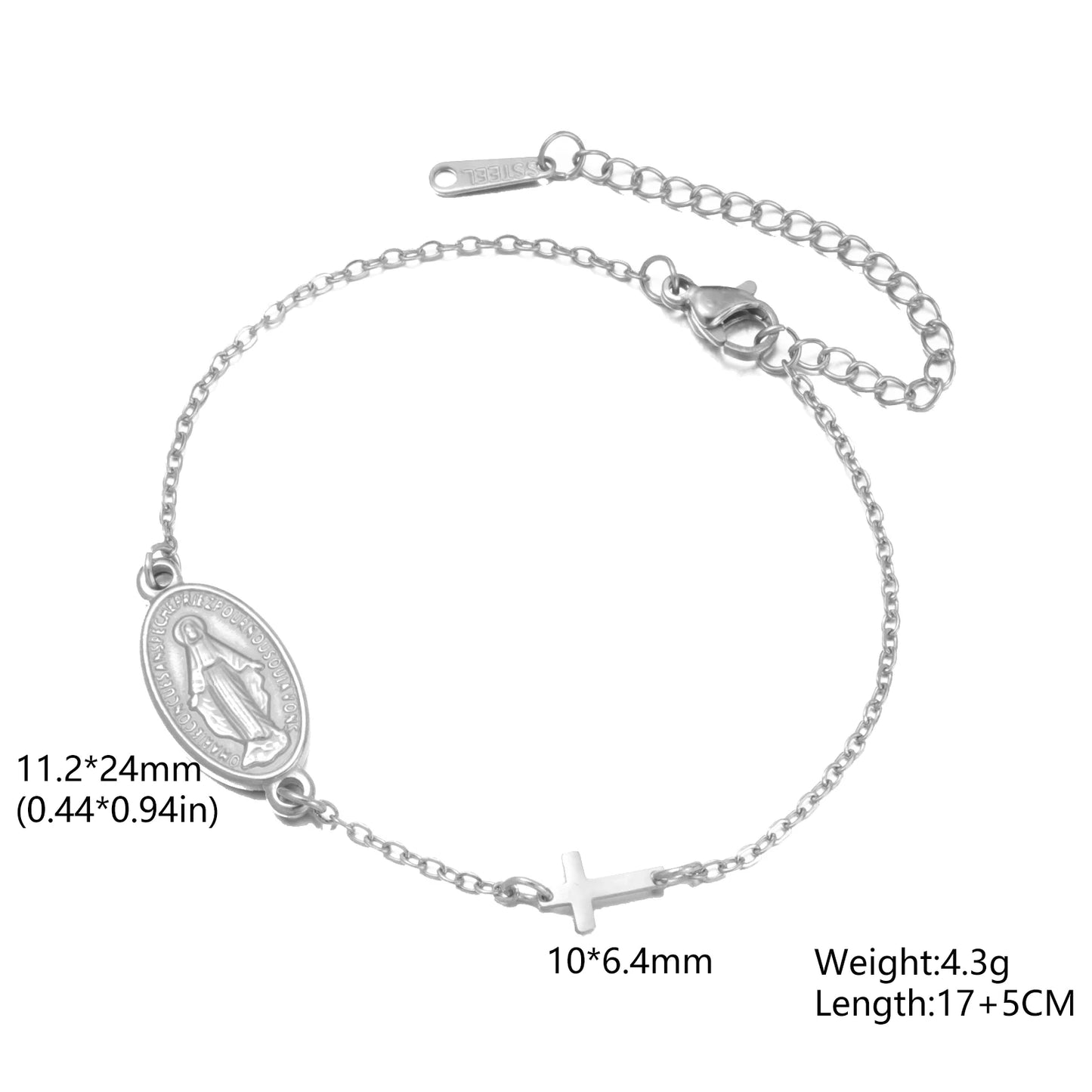 Skyrim Virgin Mary Cross Charm Bracelet Stainless Steel Double Layer Beads Chain Bracelets Religious Amulet Blessed Jewelry Gift