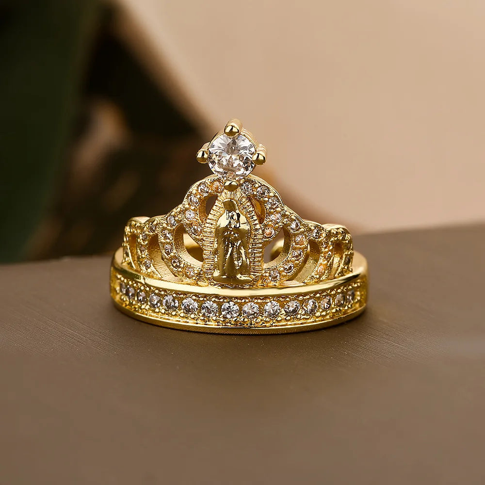 Vintage Virgin Mary Cubic Zirconia Adjustable Band Ring For Women Girls,Delicate Lady Party Wedding  Jewelry