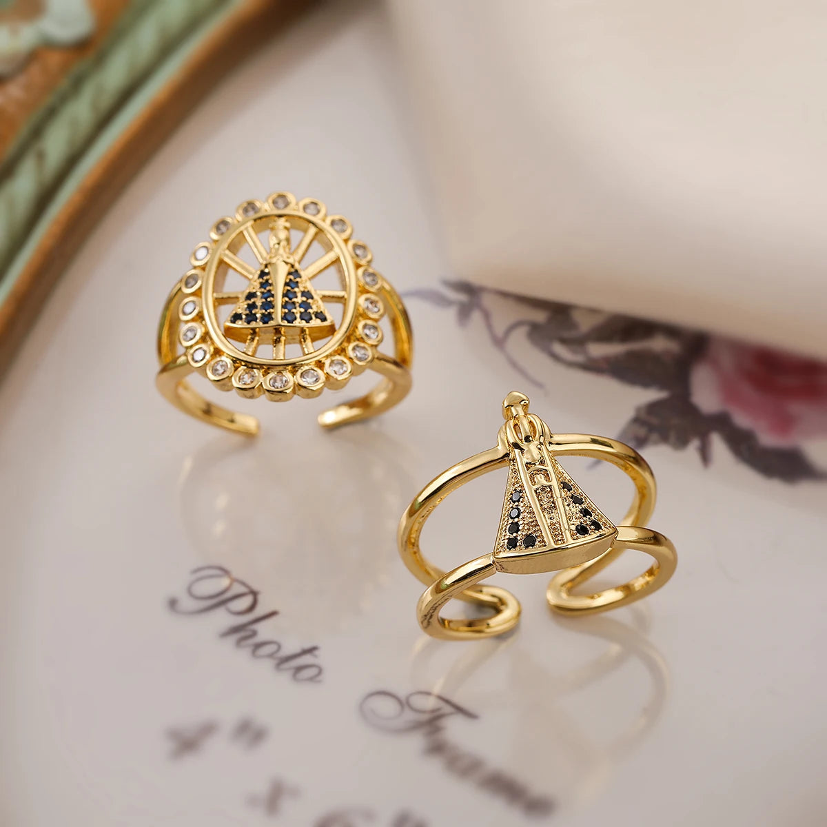 Vintage Virgin Mary Cubic Zirconia Adjustable Band Ring For Women Girls,Delicate Lady Party Wedding  Jewelry