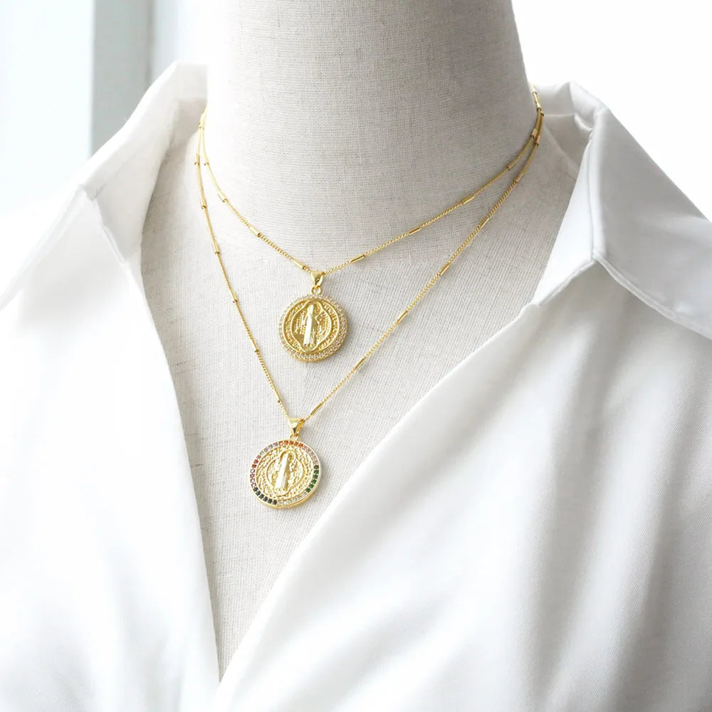 Large Round San Benito Necklaces for Women Copper CZ Crystal Necklaces Amulet Jewelry Gifts nkez46
