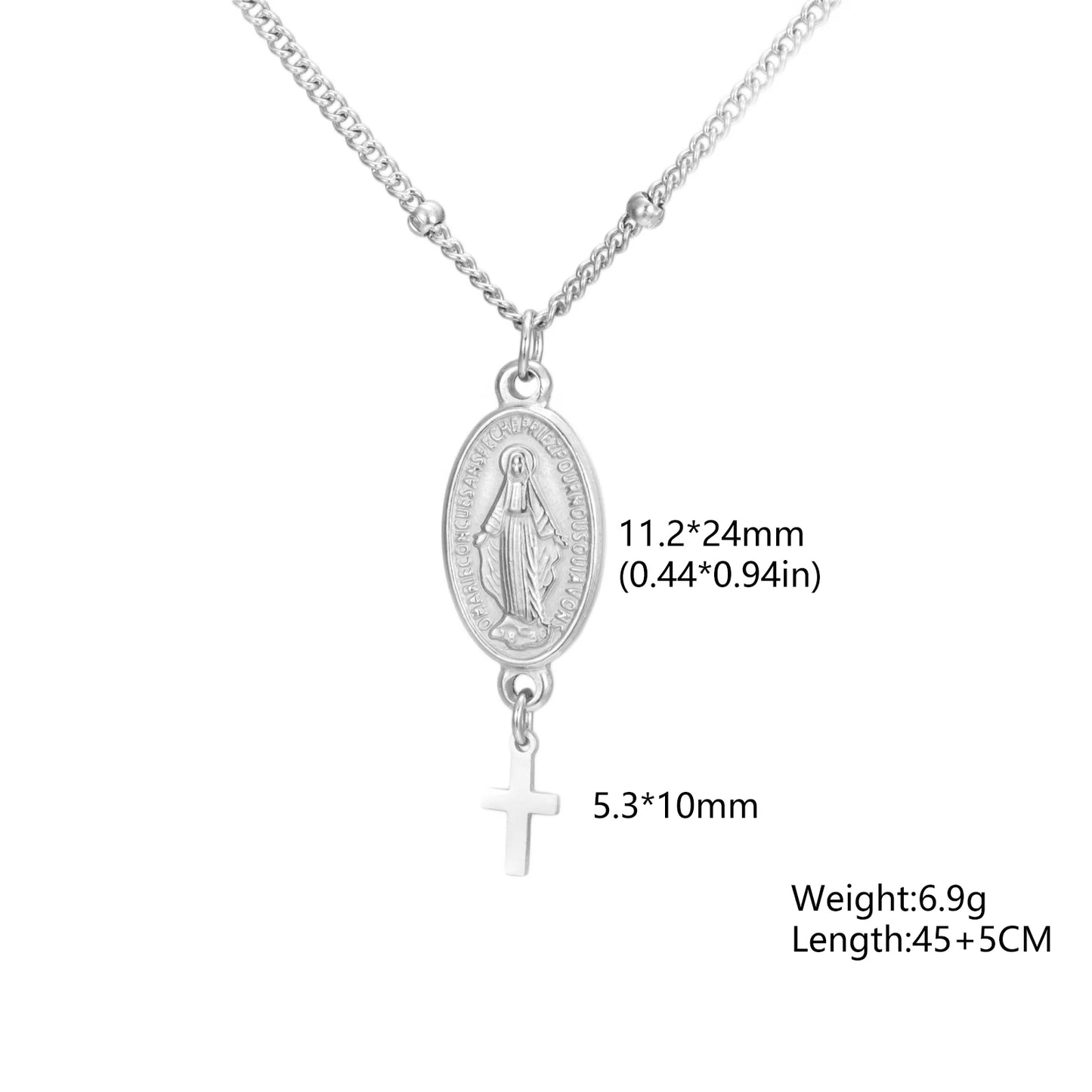 Skyrim Religious Virgin Mary Cross Pendant Necklace for Women Stainless Steel Gold Color Necklaces Amulet Blessed Jewelry Gift