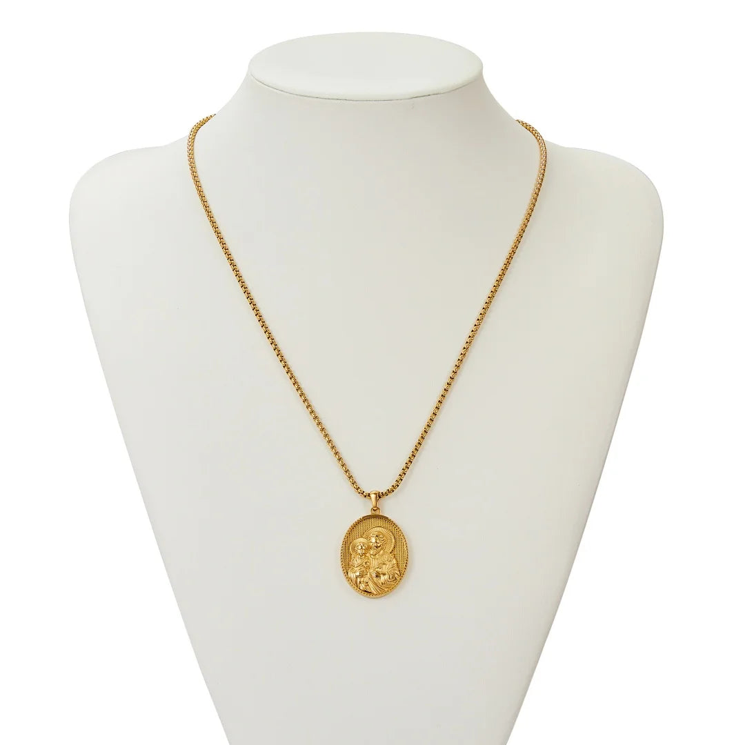 Saint Joseph Religious Christian Jesus Medal Necklace for Women Men Stainless Steel Gold Color Necklaces Gift Amulet Jewelry