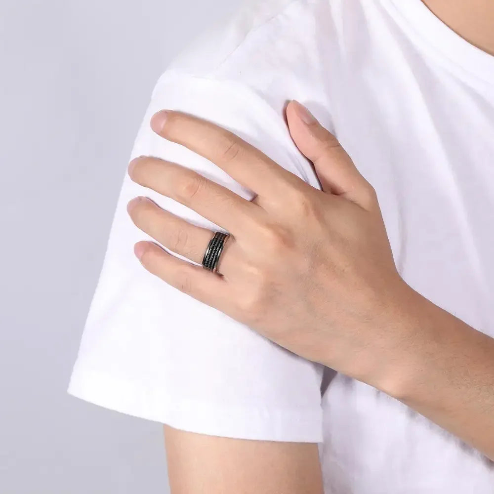 Tigrade Black Ring for Man Woman Titanium Bible Verse Cross Jesus Ring 8mm Wide English Unisex Christian Ring Religious Size5-15