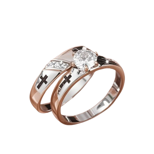 Elegant Cross Couples Rings - In Silver