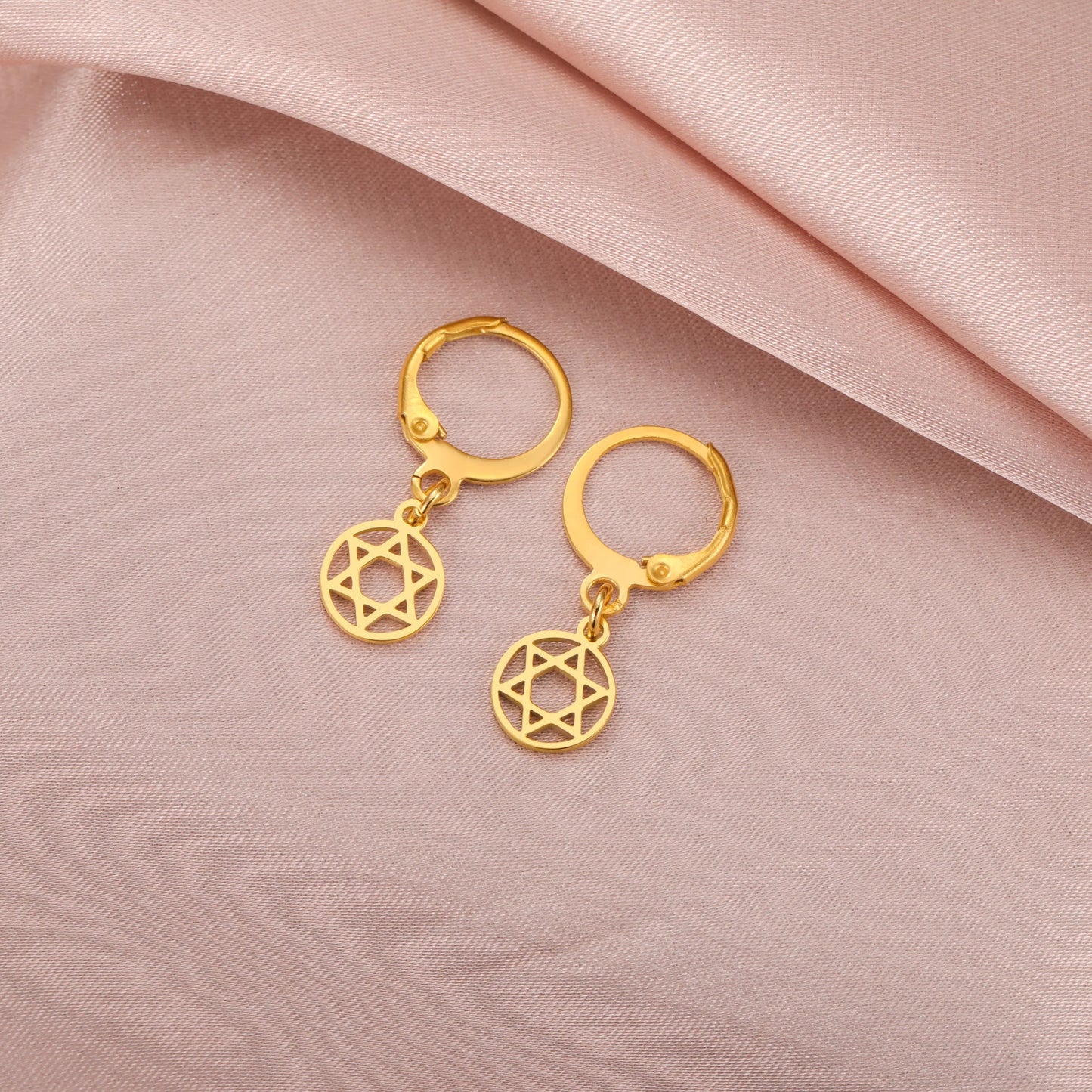 Lucktune David Star Round Dangle Earrings Stainless Steel Hexagram Star Earrings For Women Israel Jewish Judaism Jewelry Gift