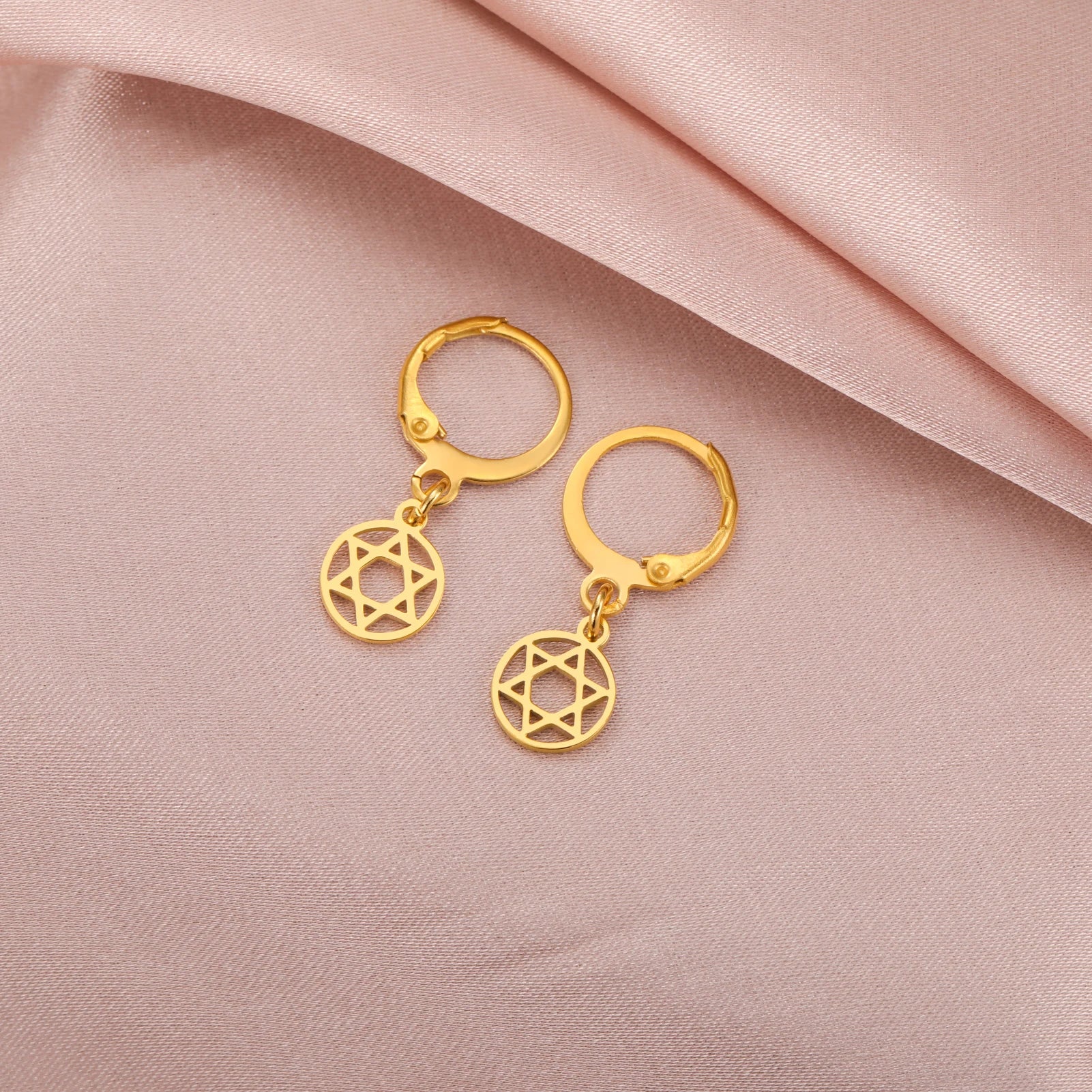 Lucktune David Star Round Dangle Earrings Stainless Steel Hexagram Star Earrings For Women Israel Jewish Judaism Jewelry Gift