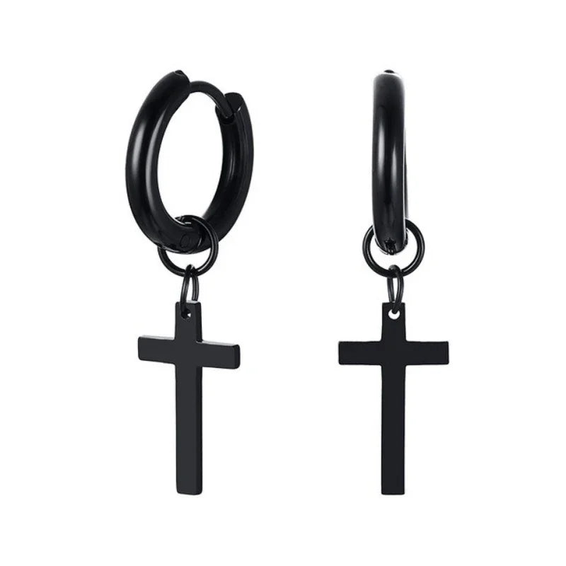Stainless Steel Earring with Cross for Men Boys,Waterproof Hypoallergenic Huggie Hoop Earrings,Classic Earrings Jewelry Gifts