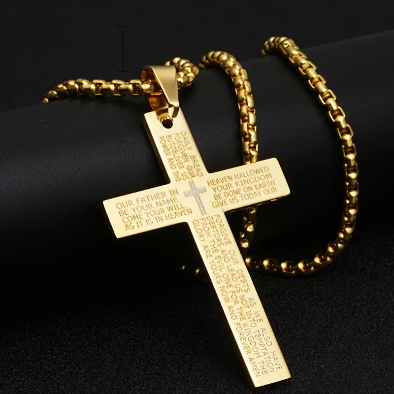 1pcs Titanium Alloy Carved Cross Necklace, Multi-Color Durable Gift for All