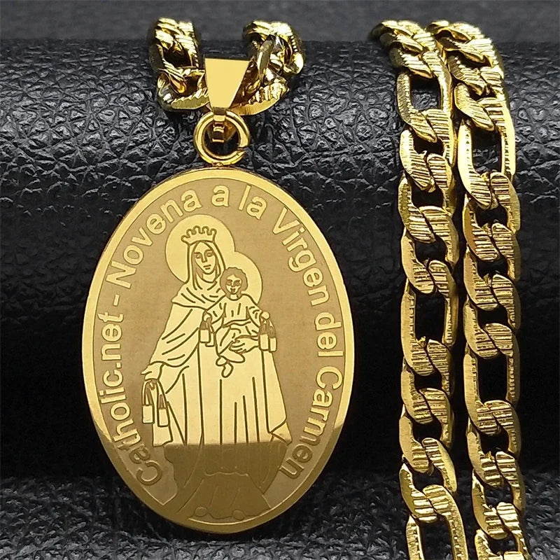 Classic Virgin Mary Pendant Necklace for Women Men Stainless Steel Gold Plated Catholic Mother Mary Necklaces Jewelry NZZZ140S05