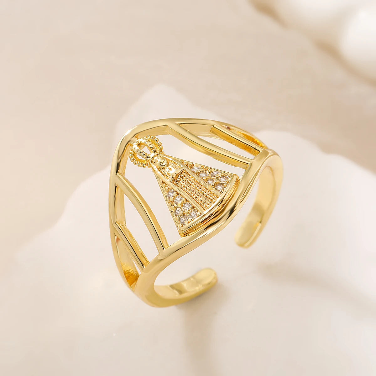 Vintage Virgin Mary Cubic Zirconia Adjustable Band Ring For Women Girls,Delicate Lady Party Wedding  Jewelry