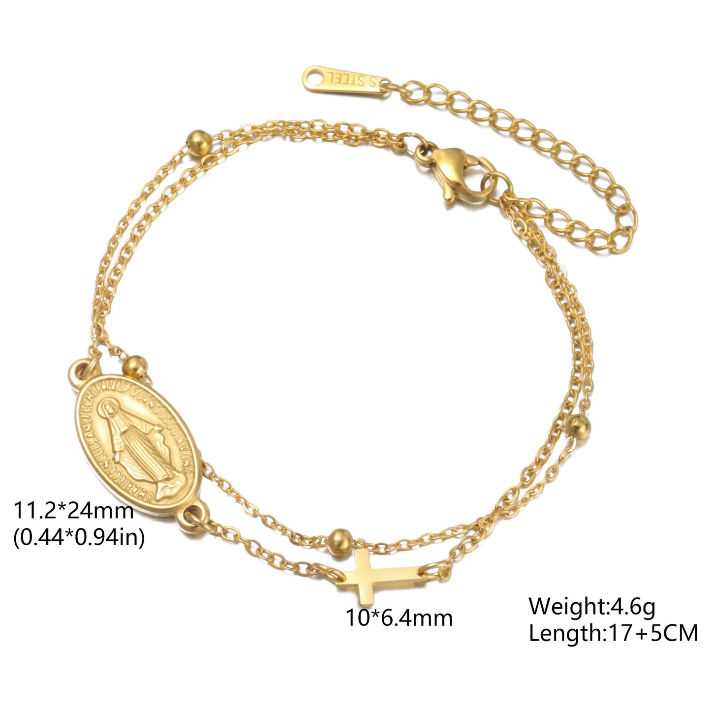 Skyrim Virgin Mary Cross Charm Bracelet Stainless Steel Double Layer Beads Chain Bracelets Religious Amulet Blessed Jewelry Gift