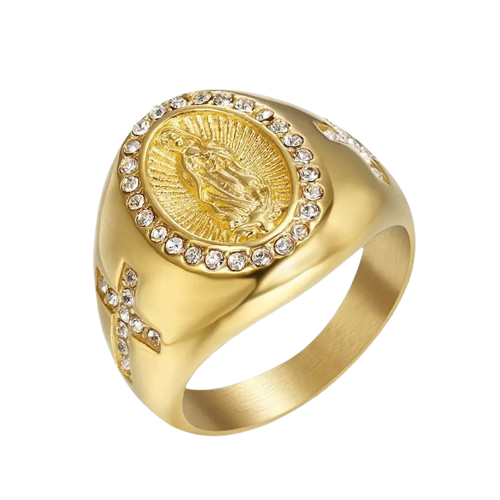 Virgin Mary Cross Ring for Men – Gold