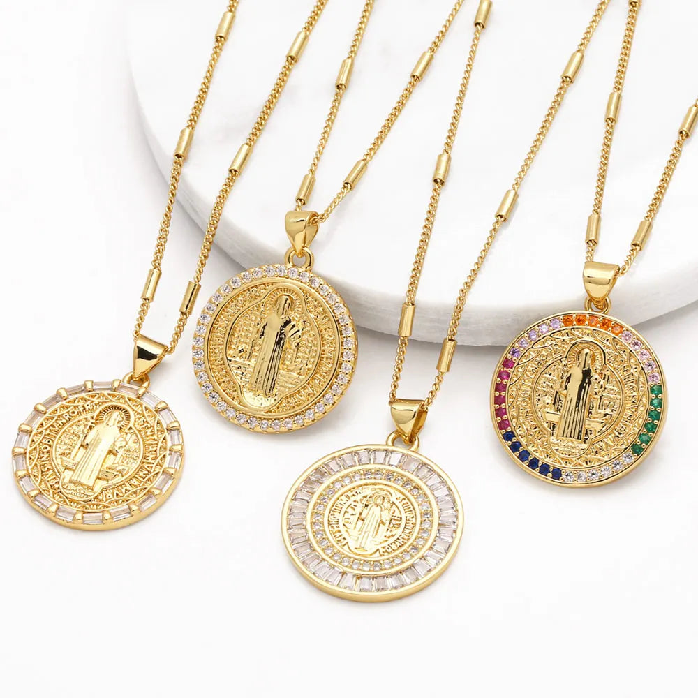 Large Round San Benito Necklaces for Women Copper CZ Crystal Necklaces Amulet Jewelry Gifts nkez46