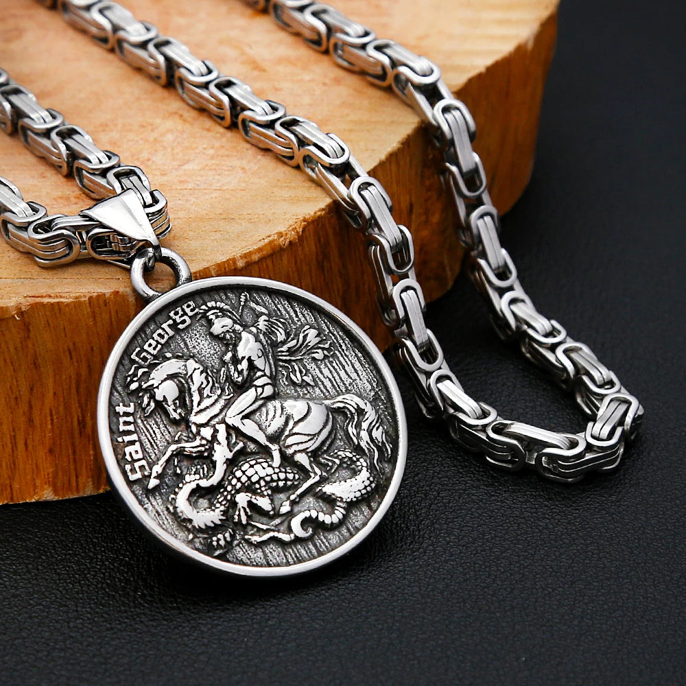 Fashion St George Pendant Necklace Stainless Steel Religious Necklace For Men Women Unique Amulet Jewelry Gift Dropshipping