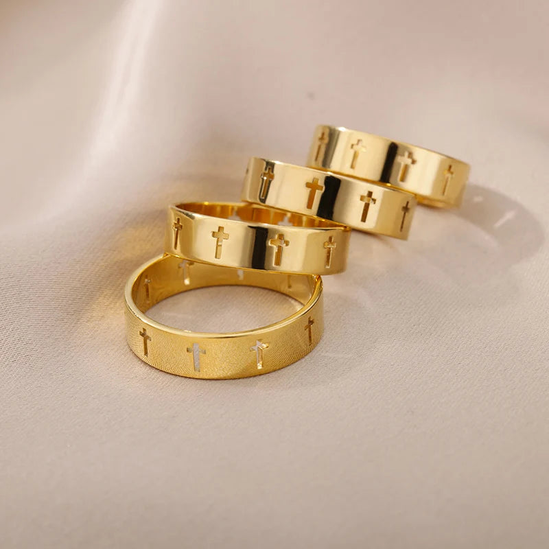 Stainless Steel Cross Rings For Women Men Gold Color Geometric Cross Finger Ring Jewelry Hip Hop Gift