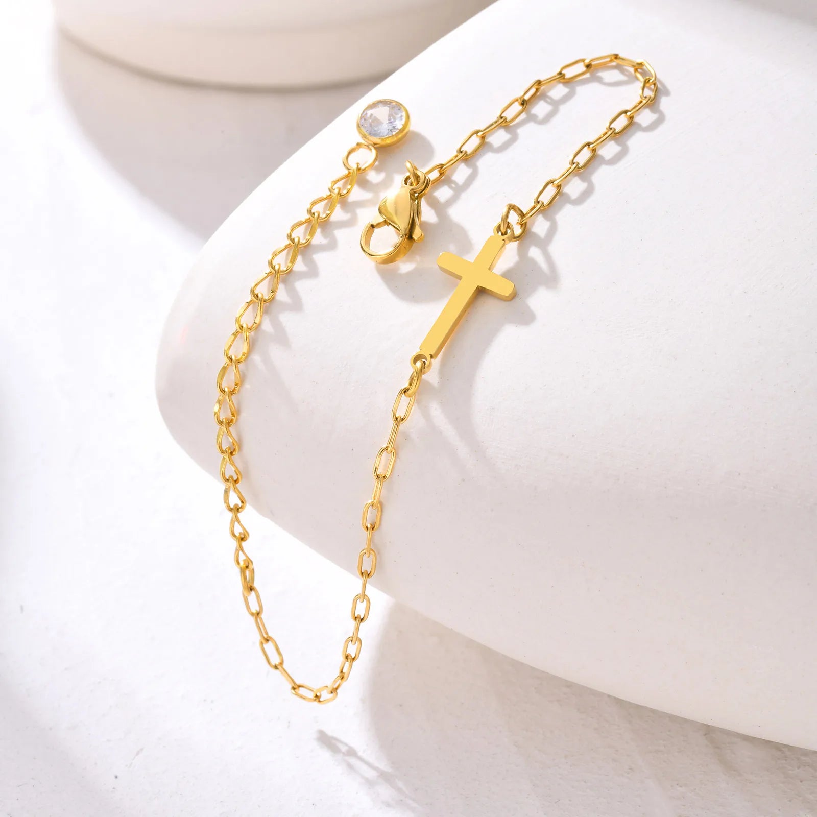 Fashion Stainless Steel Cross Bracelet for Women,CZ Zircon Charm Small Square Chain Bracelet,Waterproof Jewelry Gift