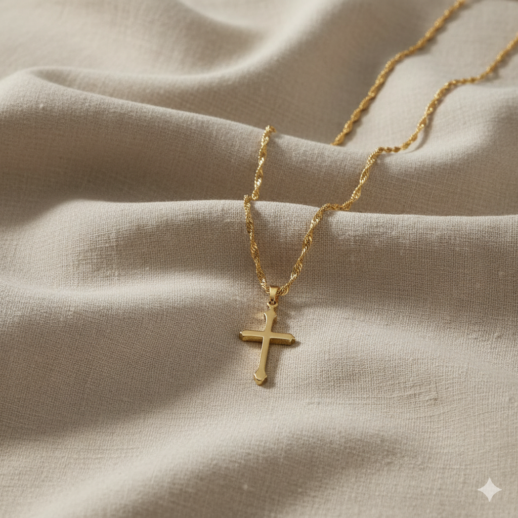 Water Wave Necklace with Jesus Cross Pendant