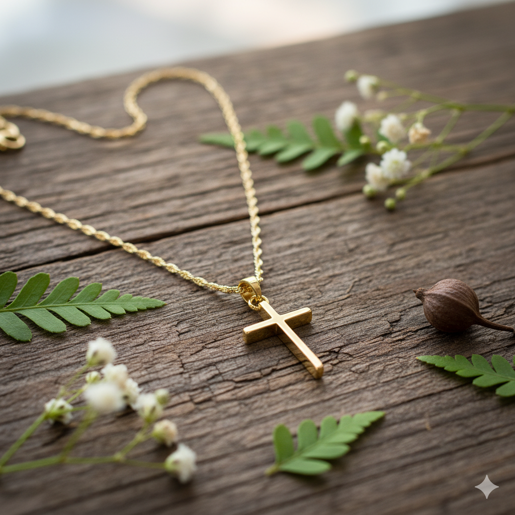 Water Wave Necklace with Jesus Cross Pendant