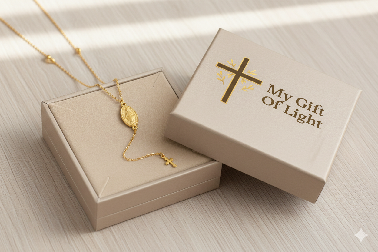 Virgin Mary Cross Pendant Necklace – Gold