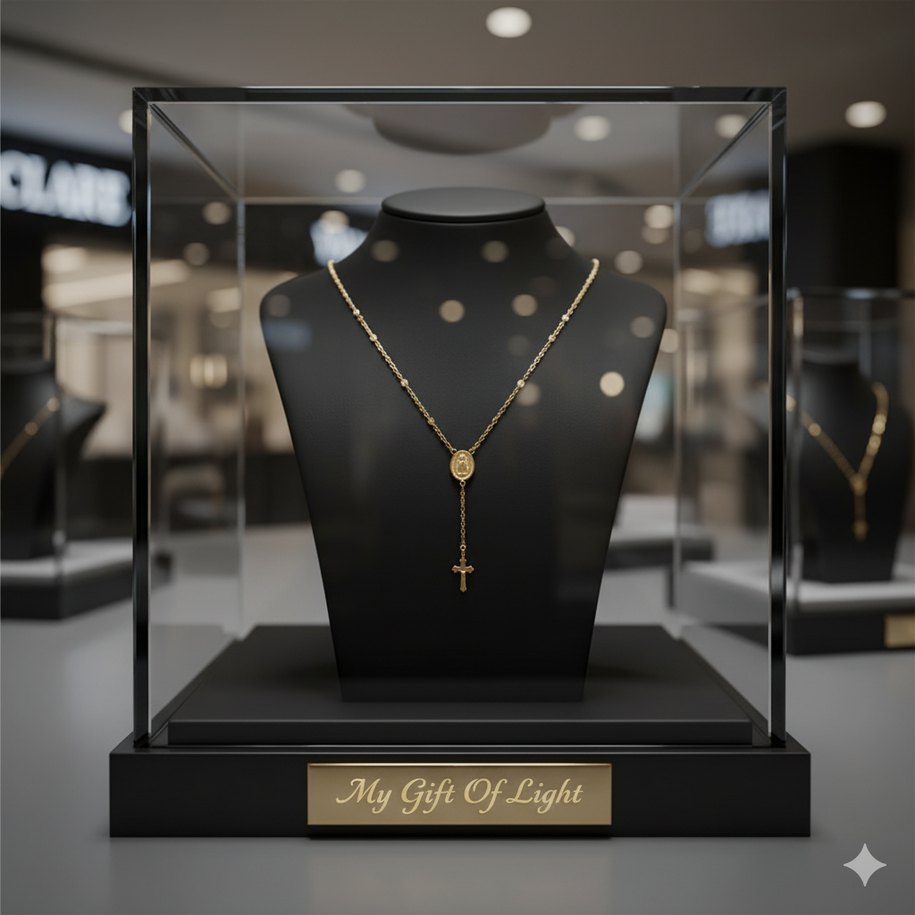 Vintage Christian Cross Rosary Necklace – In Gold