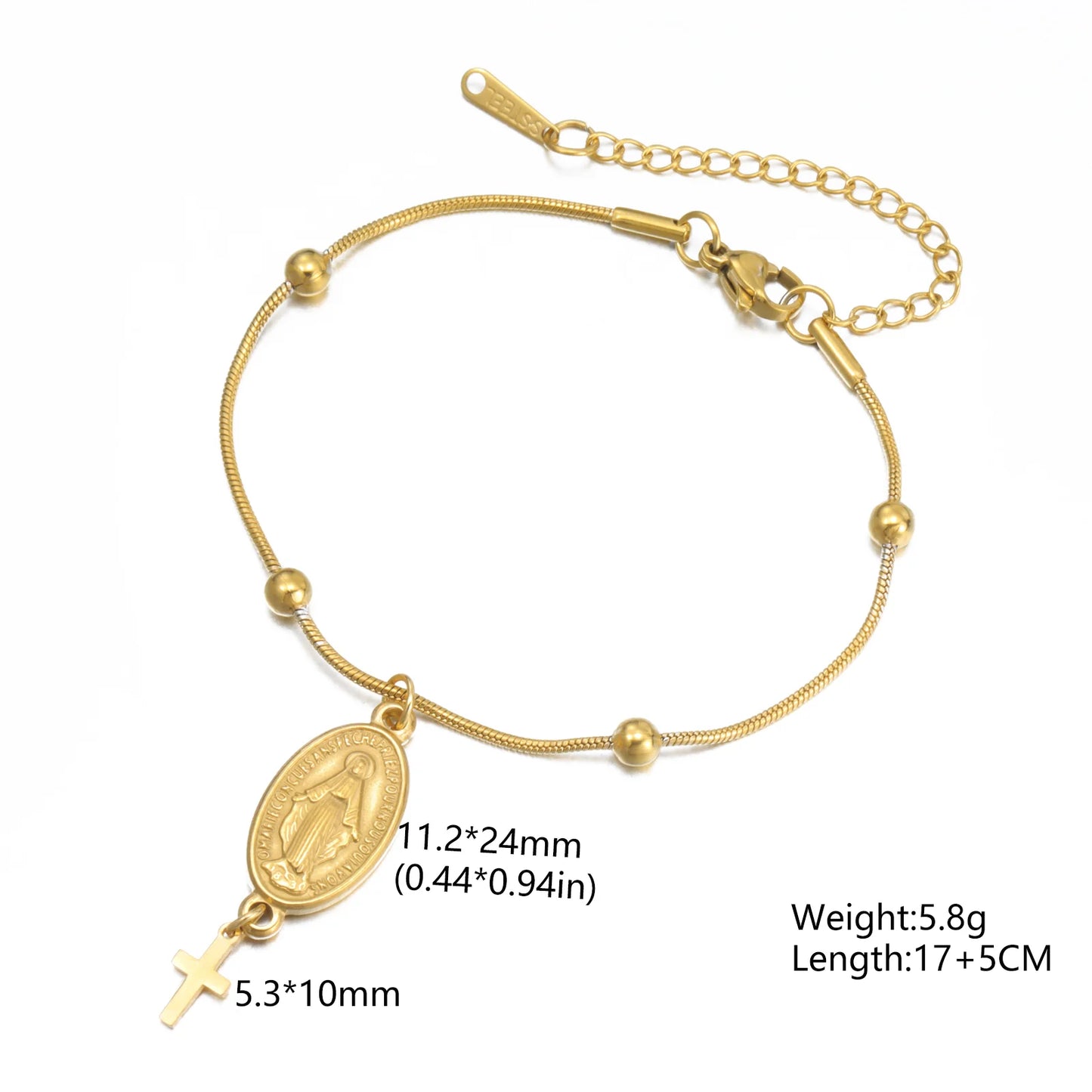 Skyrim Virgin Mary Cross Charm Bracelet Stainless Steel Double Layer Beads Chain Bracelets Religious Amulet Blessed Jewelry Gift