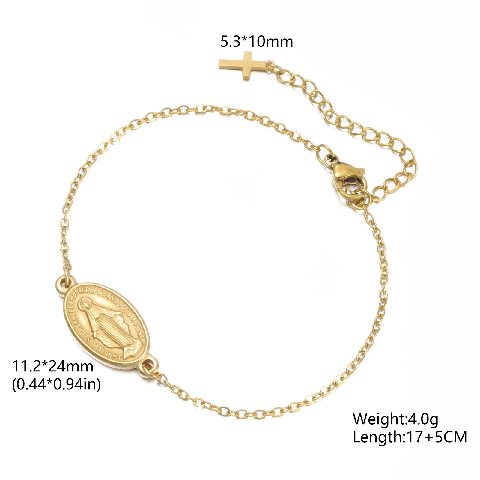 Skyrim Virgin Mary Cross Charm Bracelet Stainless Steel Double Layer Beads Chain Bracelets Religious Amulet Blessed Jewelry Gift