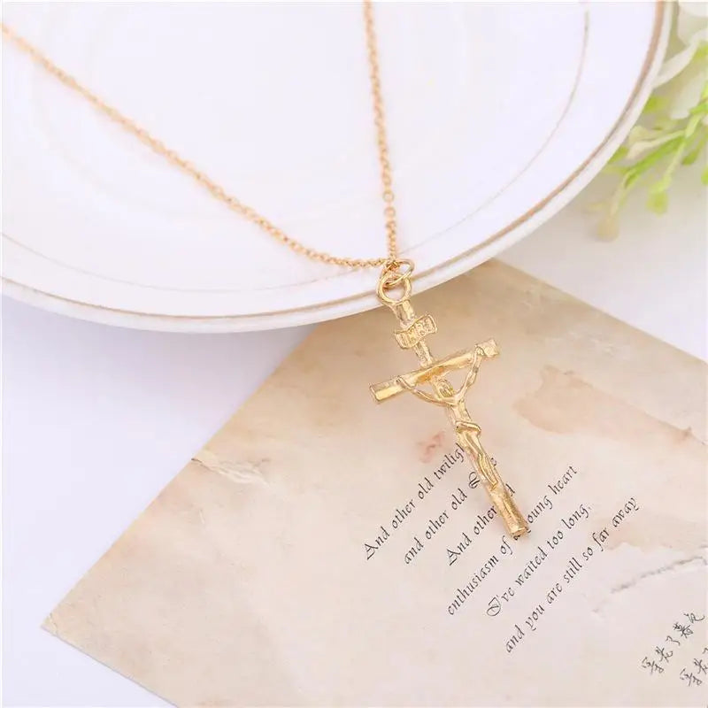 Fashion Plated INRI Crucifix Jesus Trendy Pendant Necklace Pendant Collar De Mujer