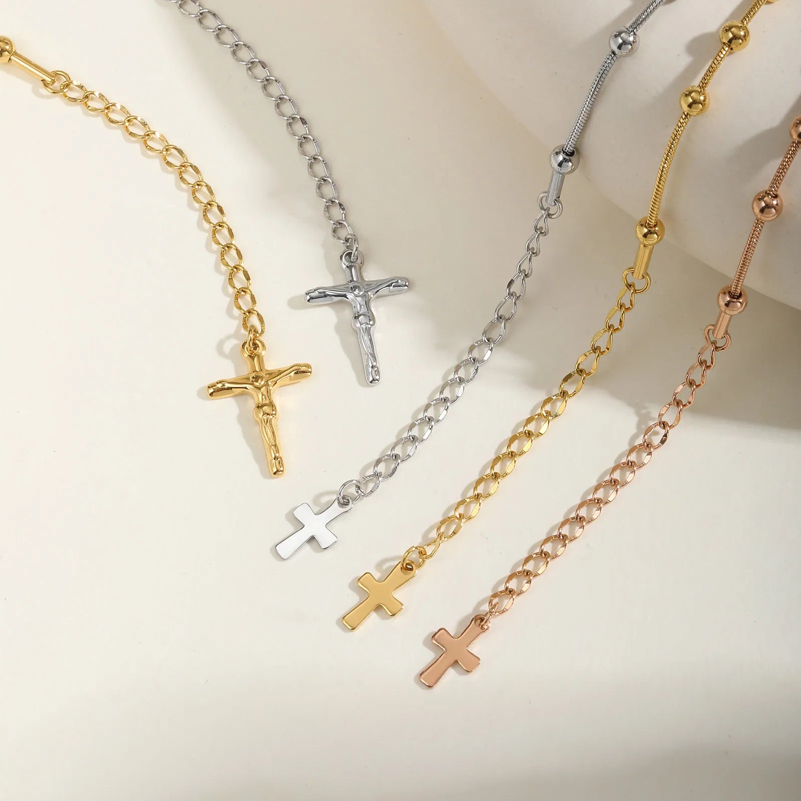 Vnox Double Sides Women Rosary Bracelets,Gold Plated Stainless Steel Religious Prayer Charm Bracelet,Cross Virgin Mary Bracelets