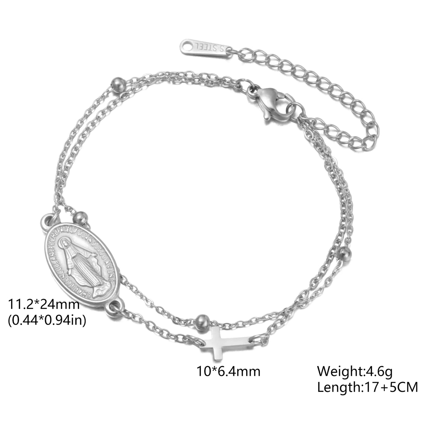 Skyrim Virgin Mary Cross Charm Bracelet Stainless Steel Double Layer Beads Chain Bracelets Religious Amulet Blessed Jewelry Gift
