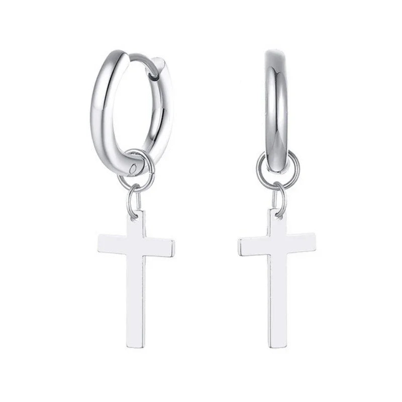 Stainless Steel Earring with Cross for Men Boys,Waterproof Hypoallergenic Huggie Hoop Earrings,Classic Earrings Jewelry Gifts