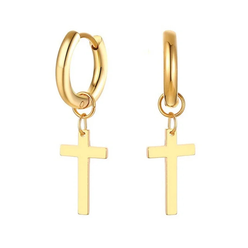 Stainless Steel Earring with Cross for Men Boys,Waterproof Hypoallergenic Huggie Hoop Earrings,Classic Earrings Jewelry Gifts