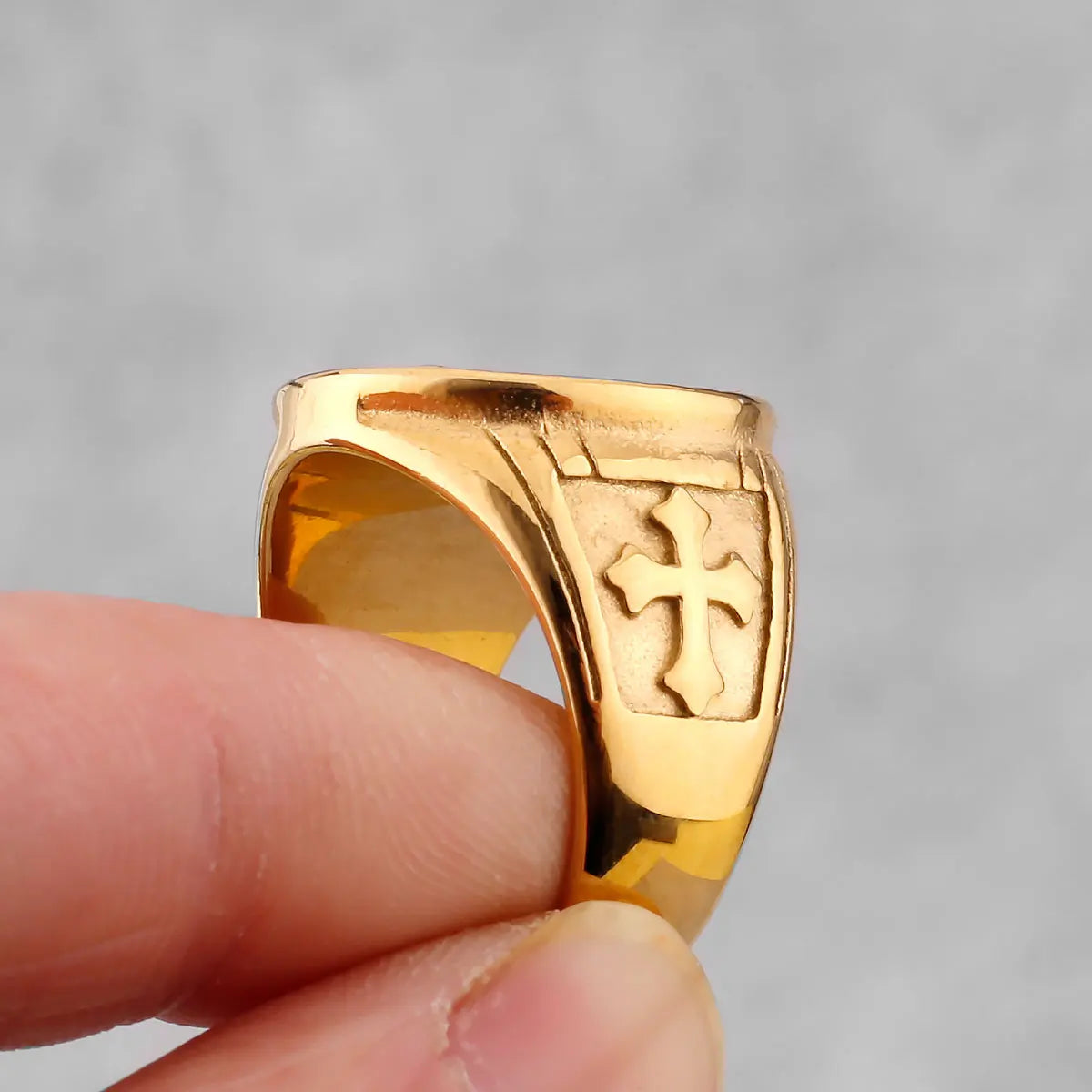 Archangel Religion Amulet Cross Ring Gold Color Stainless Steel Mens Rings Punk for Male Boyfriend Biker Jewelry Creativity Gift